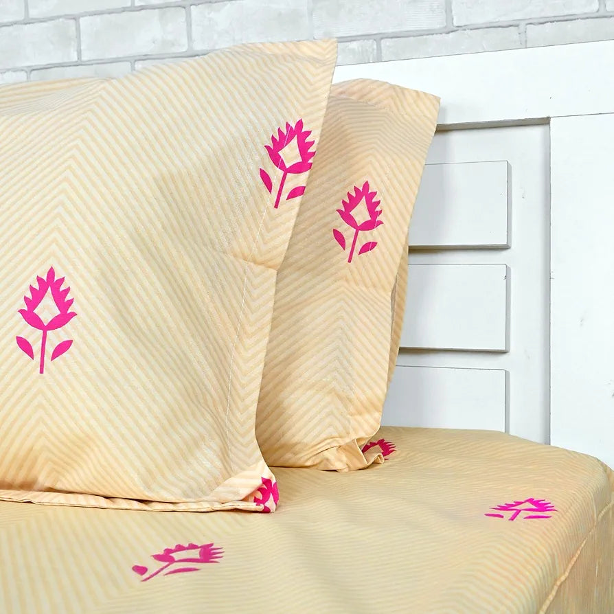 Divine Casa 144 TC Cotton Supersoft Cotton Feel Bedsheets for Double Bed Colour Pink