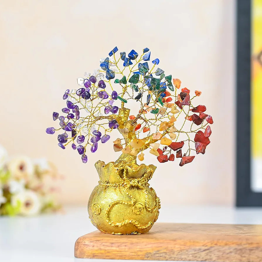 Zaicus Lucky Feng Shui 7 Chakra Tree with Golden Money Bag Base