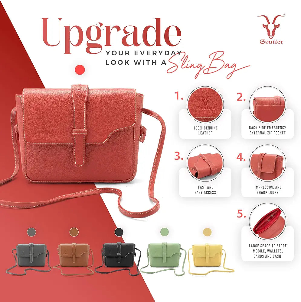 Goatter Genuine Leather Sling Cross-Body Bag For Girls And Women's