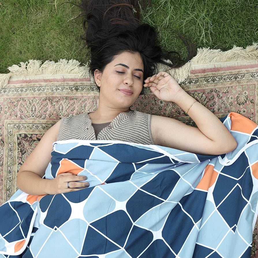 Divine Casa 120 GSM Summer Quilt Brushed Microfibre 3 Layer Breathable Double Bed Dohar AC Blanket TC - 120 Colour Blue and Grey