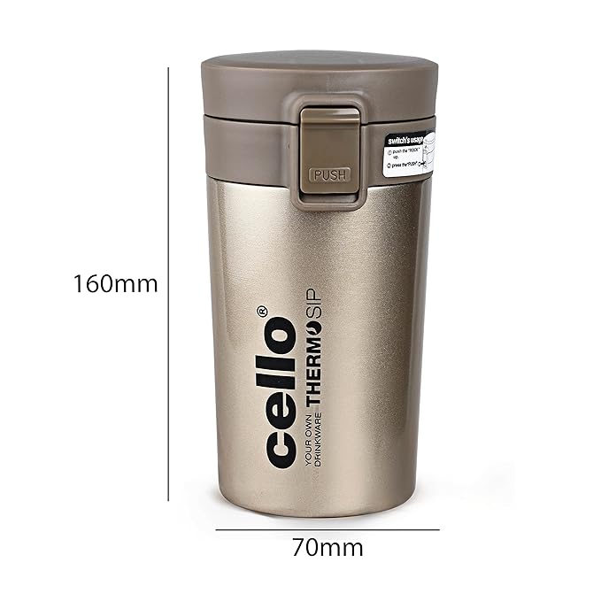 Cello Monty Thermosteel Vacuum Insulated Travel Mug | 300ml | Gold