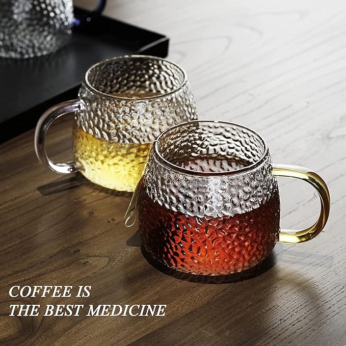 Femora Borosilicate Glass Coffee Cup Handcrafted Hammered Finish | 400 Ml | 1 Piece