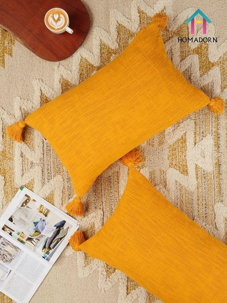 Homadorn Luxury Cotton Handmade Decorative Boho Throw Pillow Covers Mustard