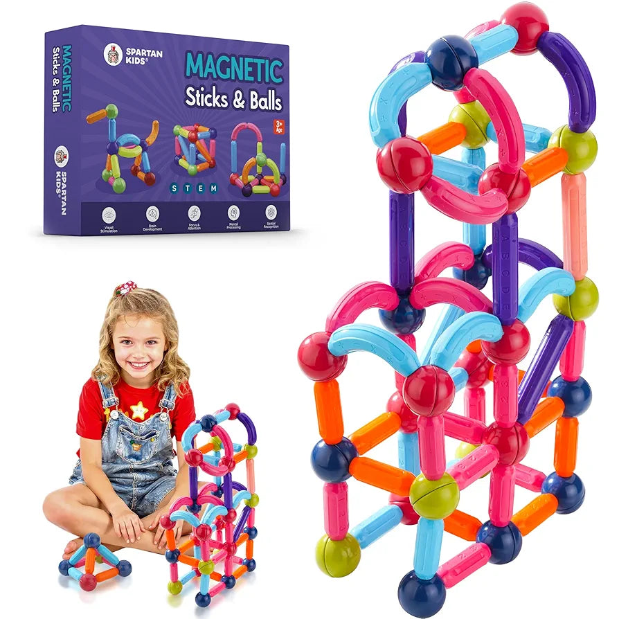 SPARTAN KIDS Magnetic Building Sticks Blocks  Learning Sticks and Balls, Educational Magnet Building Blocks, Activities Toys for Toddlers, for 3+ Years Old