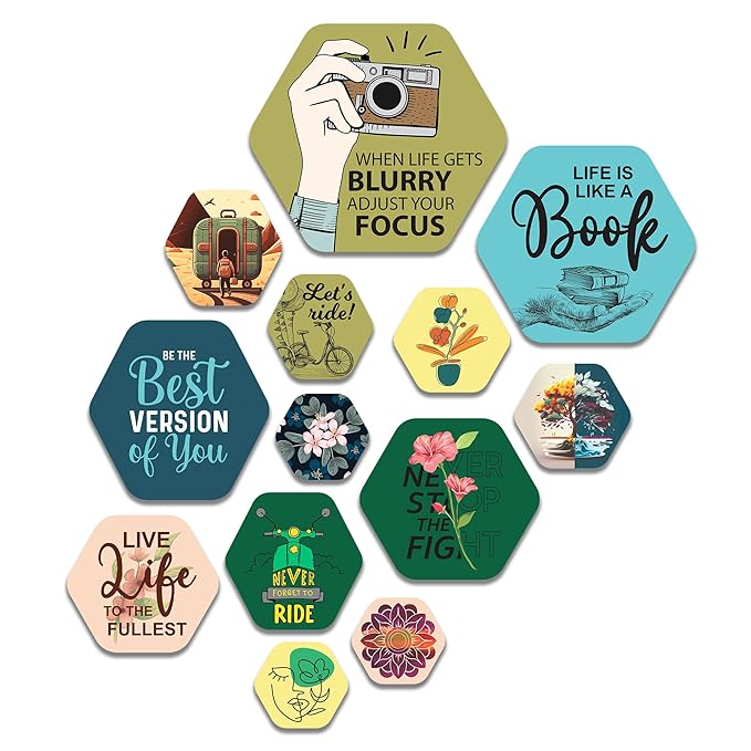 Artvibes Decorative Wooden Wall Hanging Decoration for Home | Quotes Decor Item Pack of 13 Pieces