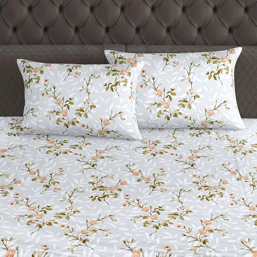 Divine Casa 200 TC 100% Cotton King Size Bedsheet Premium Soft Fabric Includes 2 Pillow Covers Colour Floral Grey