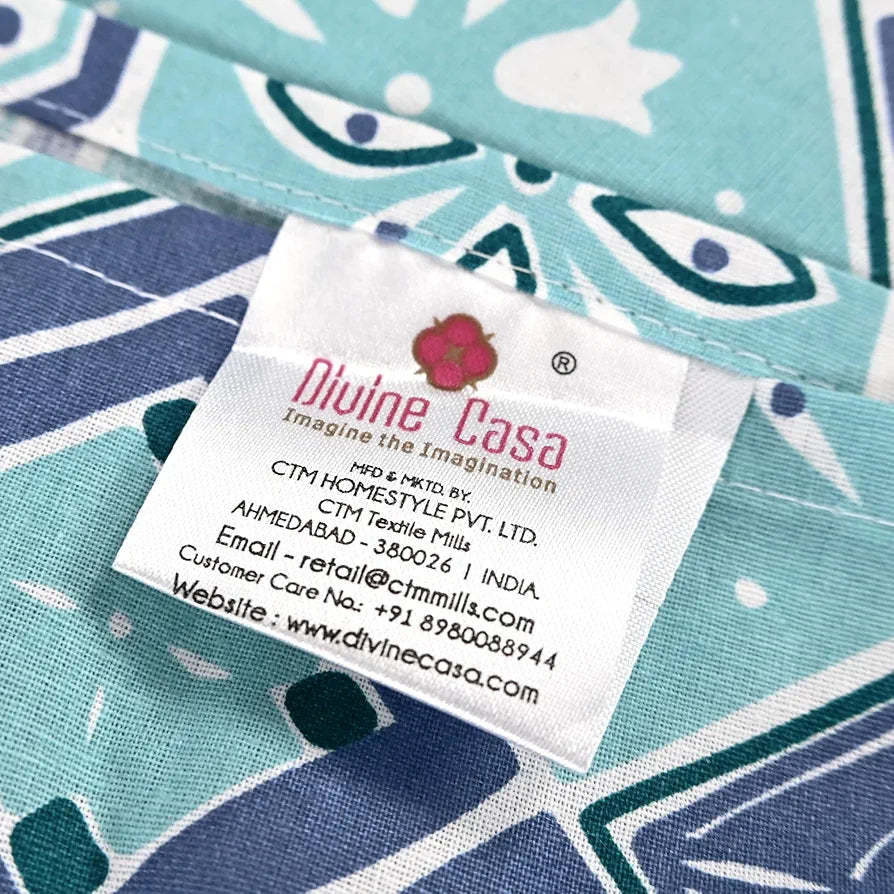 Divine Casa 144 TC 100% Pure Cotton Single Size Bedsheet with 1 Pillow Cover Geo Nordic Hexa Colour Ice Aqua Blue