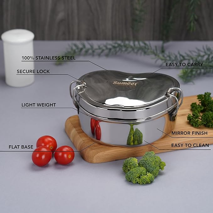 Sumeet Stainless Steel Apple Lunch Box/Tiffin - 650 ml Silver