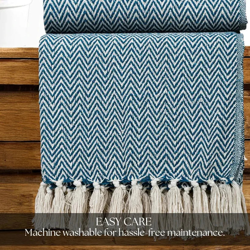 Homadorn All Season Cotton Weaved Throw Blanket Colour Teal