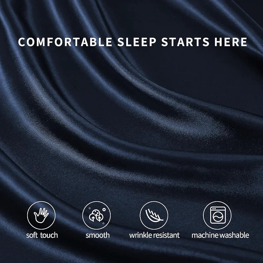 Cloth Fusion Satin Bedsheet for Queen Size Bed Set of 1 & 2 Pillow Covers H603 115 TC Navy