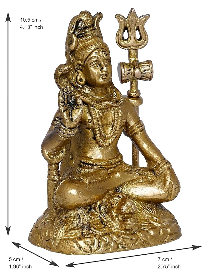 Ecraftindia Golden Brass Handcrafted Blessing Lord Shiva Statue With Trishul, Damru | Hindu God Idol for Puja Room