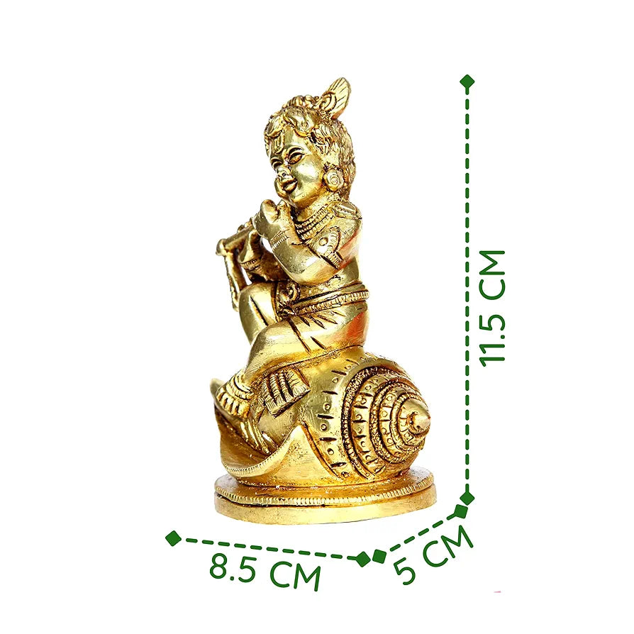 Anciently Shankh Balakrishna Idol Brass | Brass Shank Balakrishna Statue | Shank Krishna Sitting Statue 11.5cm Gold Colour - 