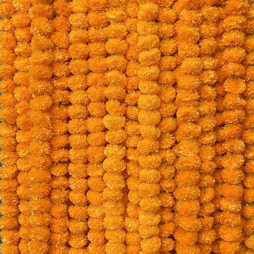 Artificial Marigold Flowers For Decoration Garland 5 Feet Long 5 Pcs 152.40 CM Orange