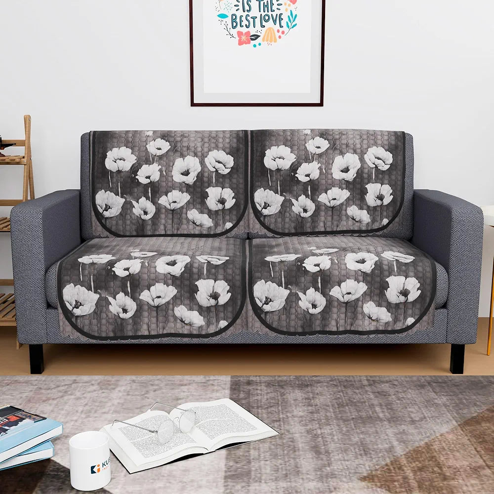 Kuber Industries Set of 4 Durable 2 Seater Sofa Cover for Living Room Lotus Print Green