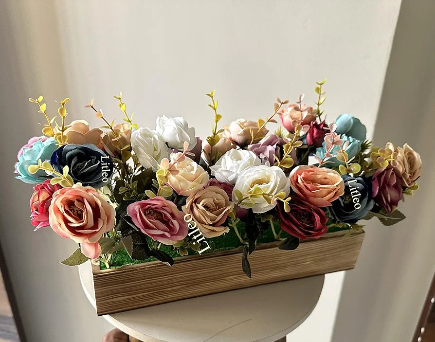 Wooden Pot with Multi-Design Dry Artificial Flowers Multi Long