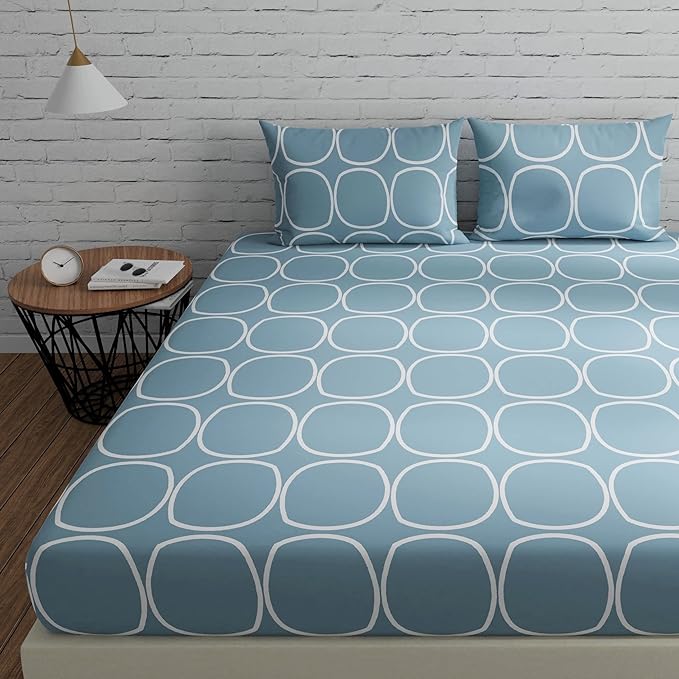 Huesland by Ahmedabad Cotton 144 TC King Size Bedsheet Cotton With 2 Pillow Covers | Blue