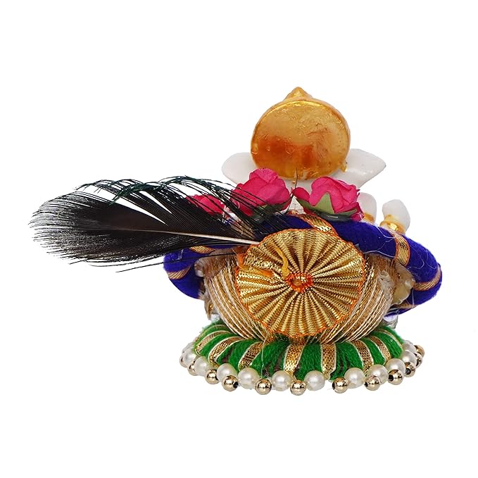 Ecraftindia Resin Lord Ganesha Idol on Peacock Feather Decorative Plate | Ganesha Idol for Home Decor