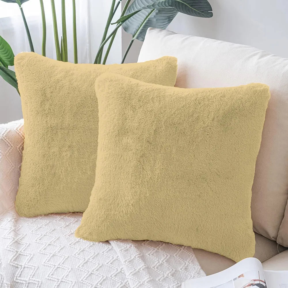 Luxe Home Cushion Cover Duble Side Rabbit Fur Plain Design Covers Set of 2 for Sofa Colour Gold
