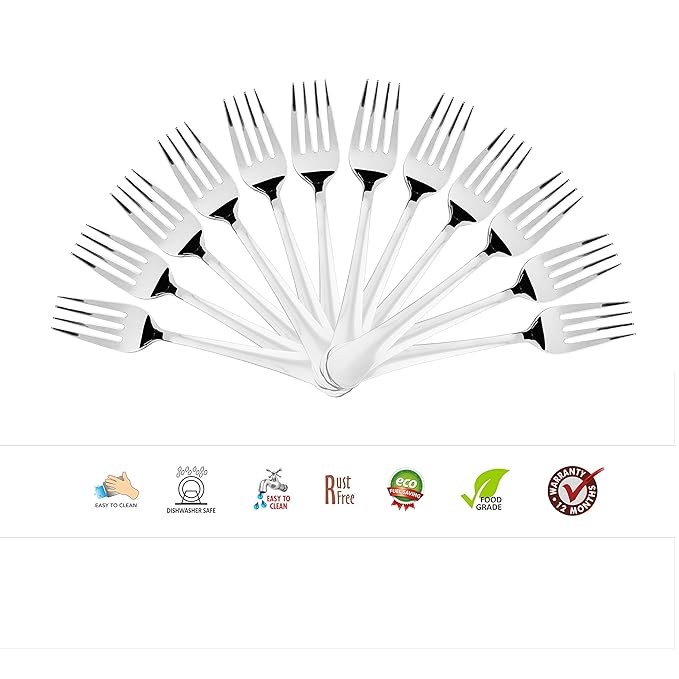 Sumeet Stainless Steel Baby/Medium Forks Set of 12 Pc – 15.5cm L 1.6mm Thick
