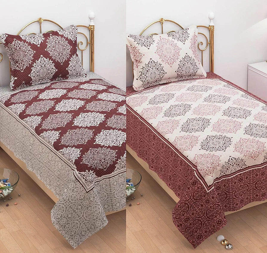 Fresh From Loom Reversible Cotton Floral Single Bed Bedsheet 300 Tc Heavy Bed Sheets With 1 Pillow Cover Maroon