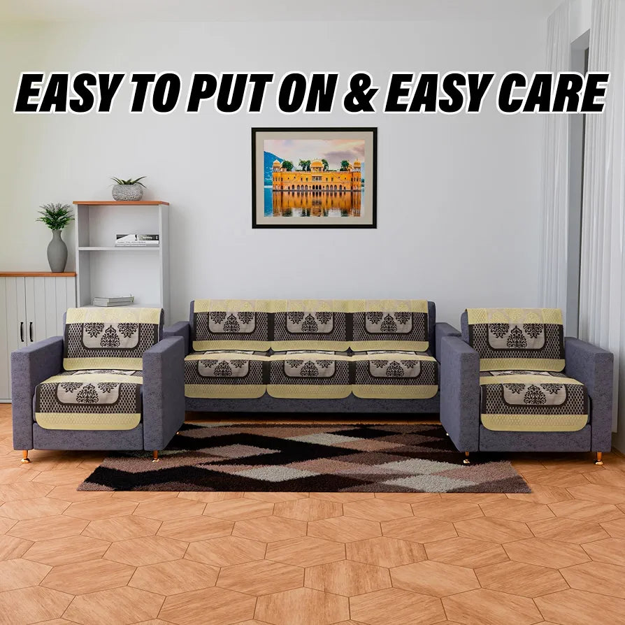 Kuber Industries Sofa Cover for Hall 5-Seater for Home Decor Brown Star Patta Colour Orange