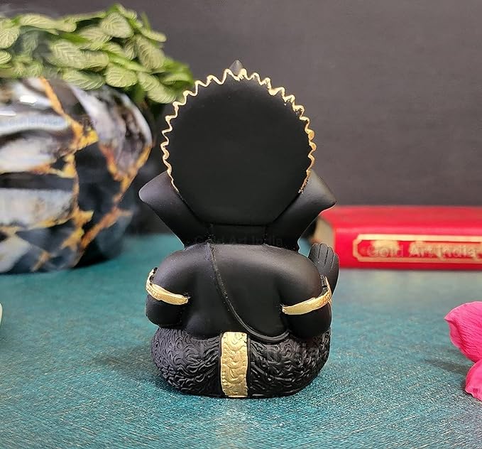 Gold Art India Terracotta Black Ganesh Idol for Car Dashboard Small Ganesha Murti Ganpati Idol