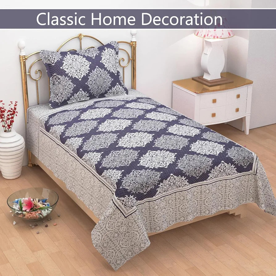 Fresh From Loom Reversible Cotton Floral 300 Tc Single Bed Bedsheet With 1 Pillow Covers Purple