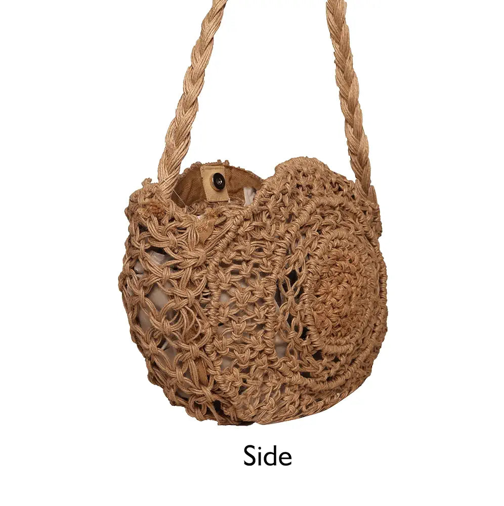 Astrid Handmade Macrame Flap Over Sling Bag For Girls And Women Colour Beige