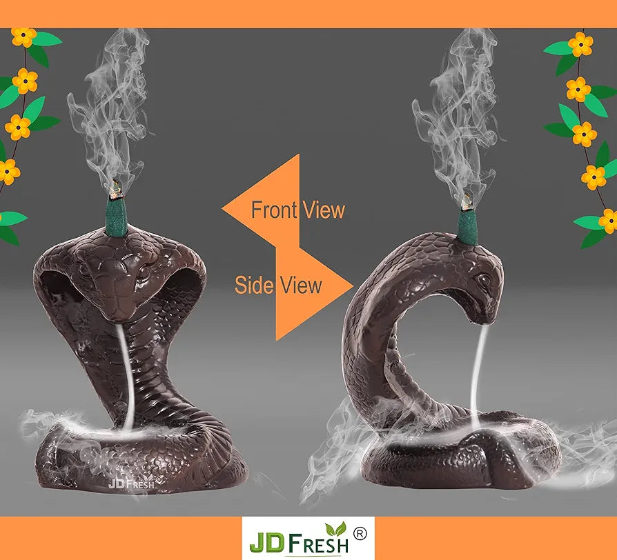 Jd Fresh Resin Snake Design Incense Holder Sheshnag With 30 Black Flow Cones