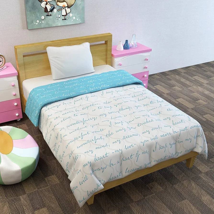 Divine Casa 120 GSM Microfiber Reversible Kids Single Bed Comforter Ultra-Soft Toddler Blanket Colour Blue Topaz