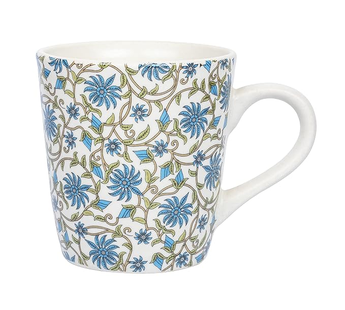 Femora Decal Stoneware Coffee Mugs | 320 Ml | Floral Jaal | Set of 2 | Dishwasher Safe