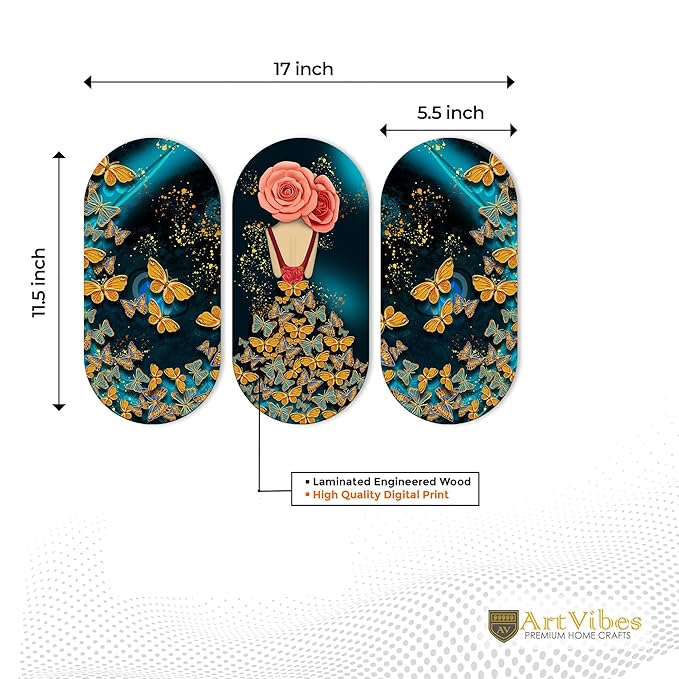 Artvibes Beautiful and Creative Art Printed Wooden Wall Hanger for Home | Set of 3