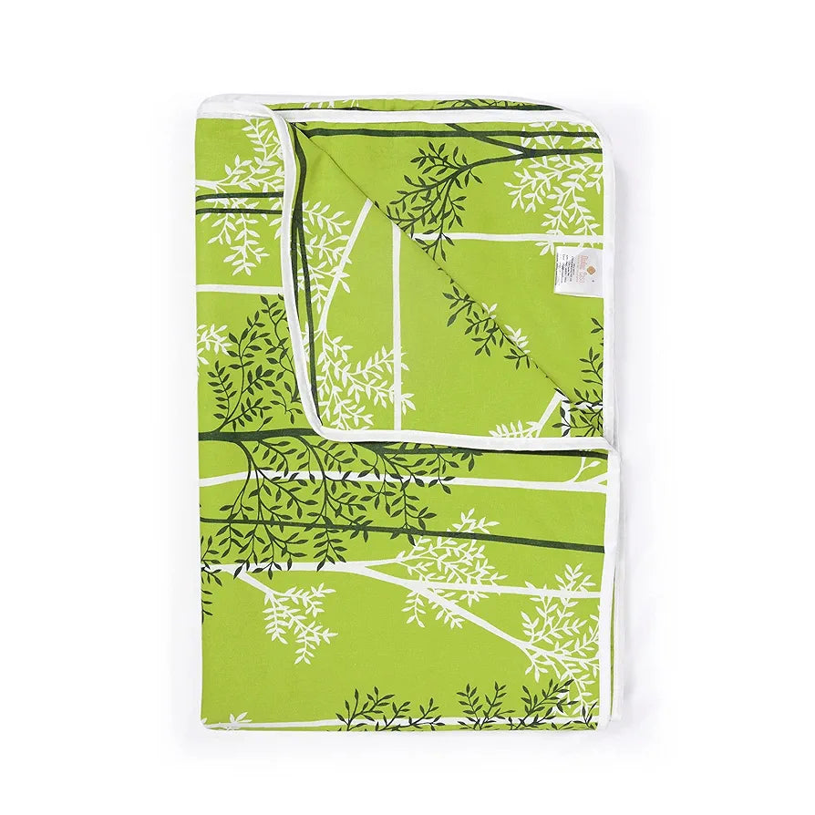 Divine Casa Glace Cotton 120 GSM Reversible Lightweight Printed Single Bed AC Dohar Blanket Quilt Colour Green and Dark Green TC - 120