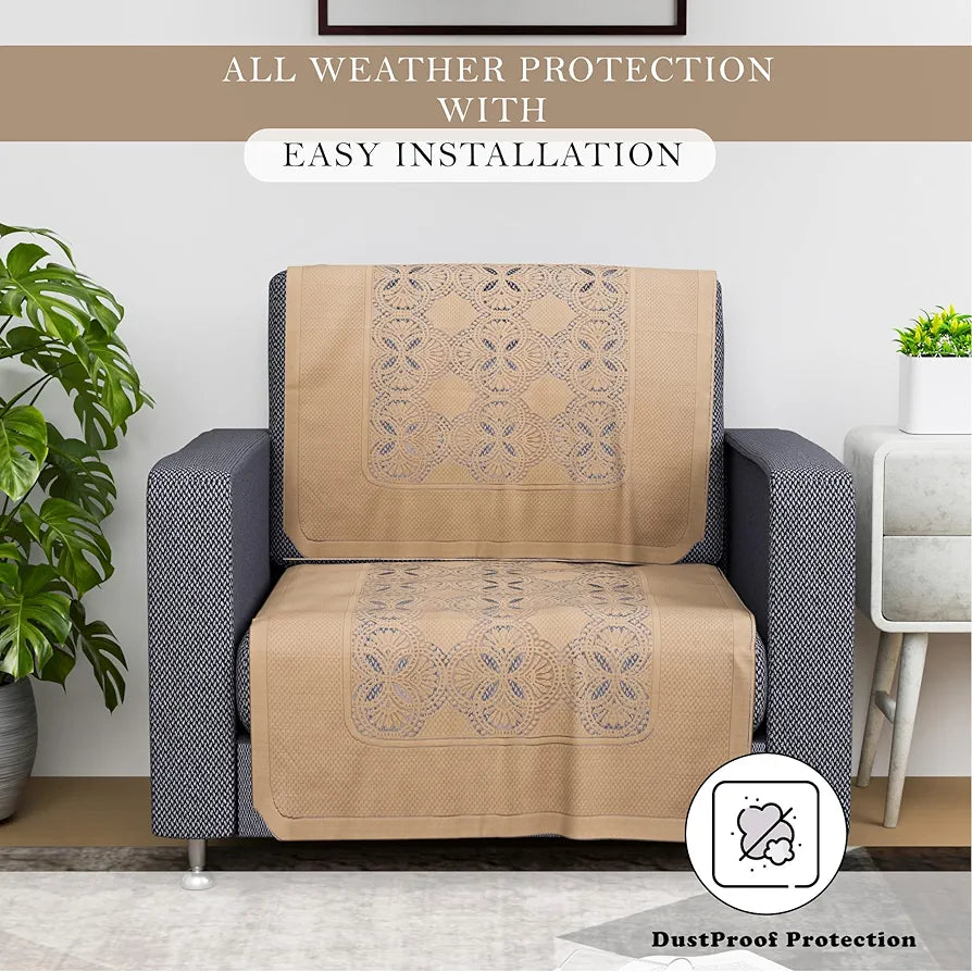 Kuber Industries Sofa Cover Single Seater Sofa Cover Net Sofa Slipcover Set Self Flower New Jersey Golden