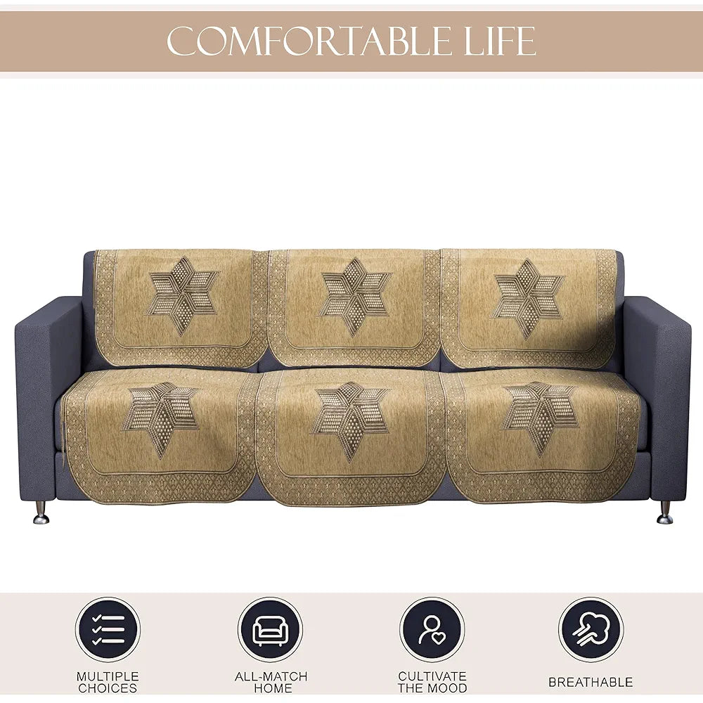Kuber Industries Set of 6 Durable 3 Seater Sofa Cover Star Print Cream & Brown