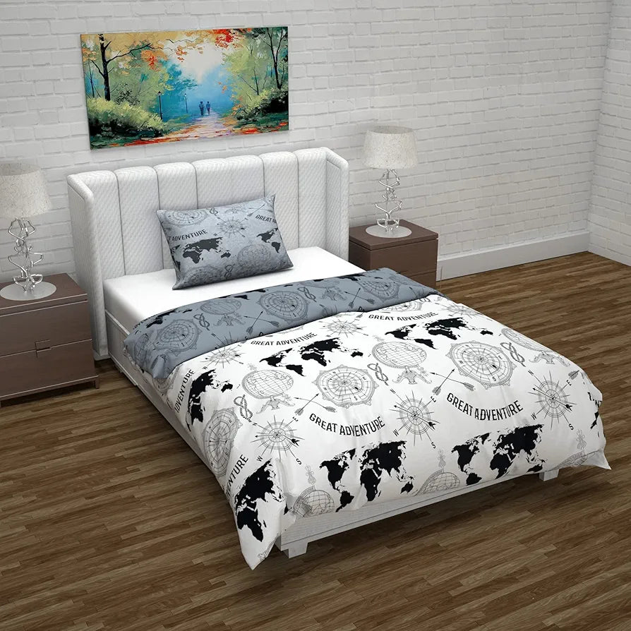 Divine Casa Microfiber Reversible Single Bed AC Duvet Cover with 1 Pillow Cover for Quilt/Comforter/Blanket Colour Grey & White