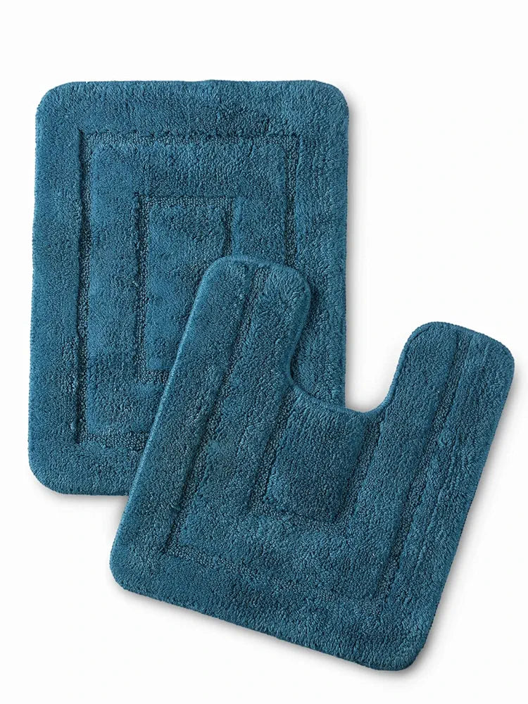 Saral Home Easy Living Cotton Anti Slip Rectangular Bathmat Set With Contour Colour Turq