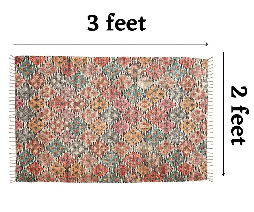 Homadorn Handmade Sustainable Printed Modern Dhurrie/Rugs/Carpet Colour Multicolour