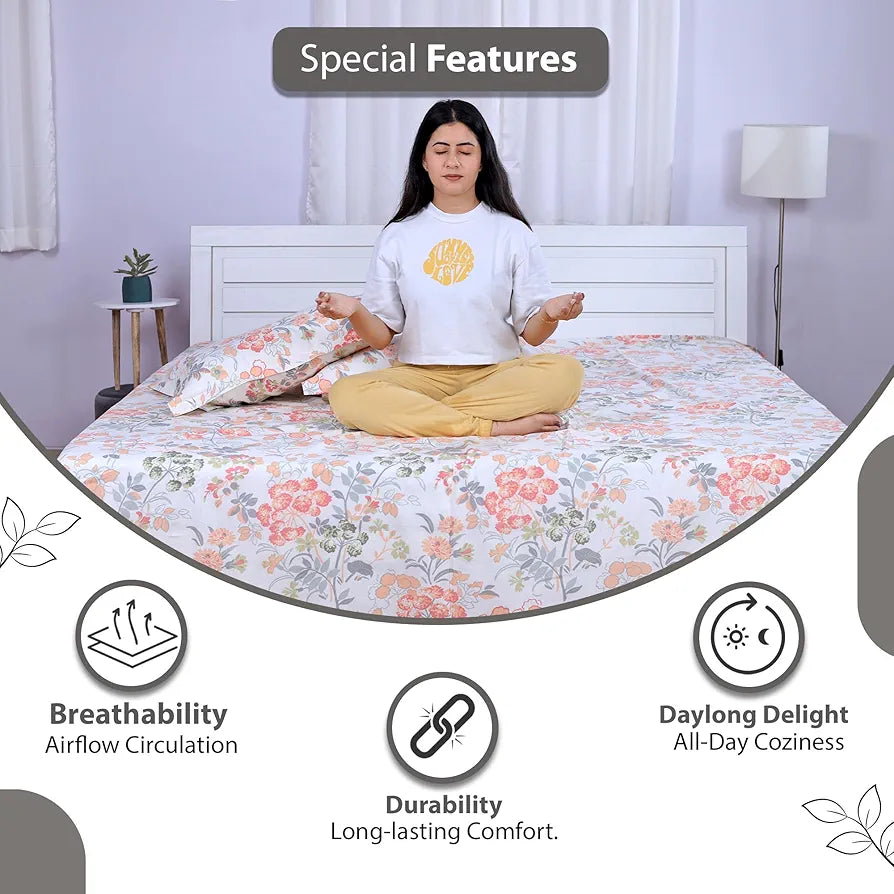 Divine Casa 144 TC 100% Cotton Bedsheet for Single Bed with 1 Pillow Cover Colour Peach Blush