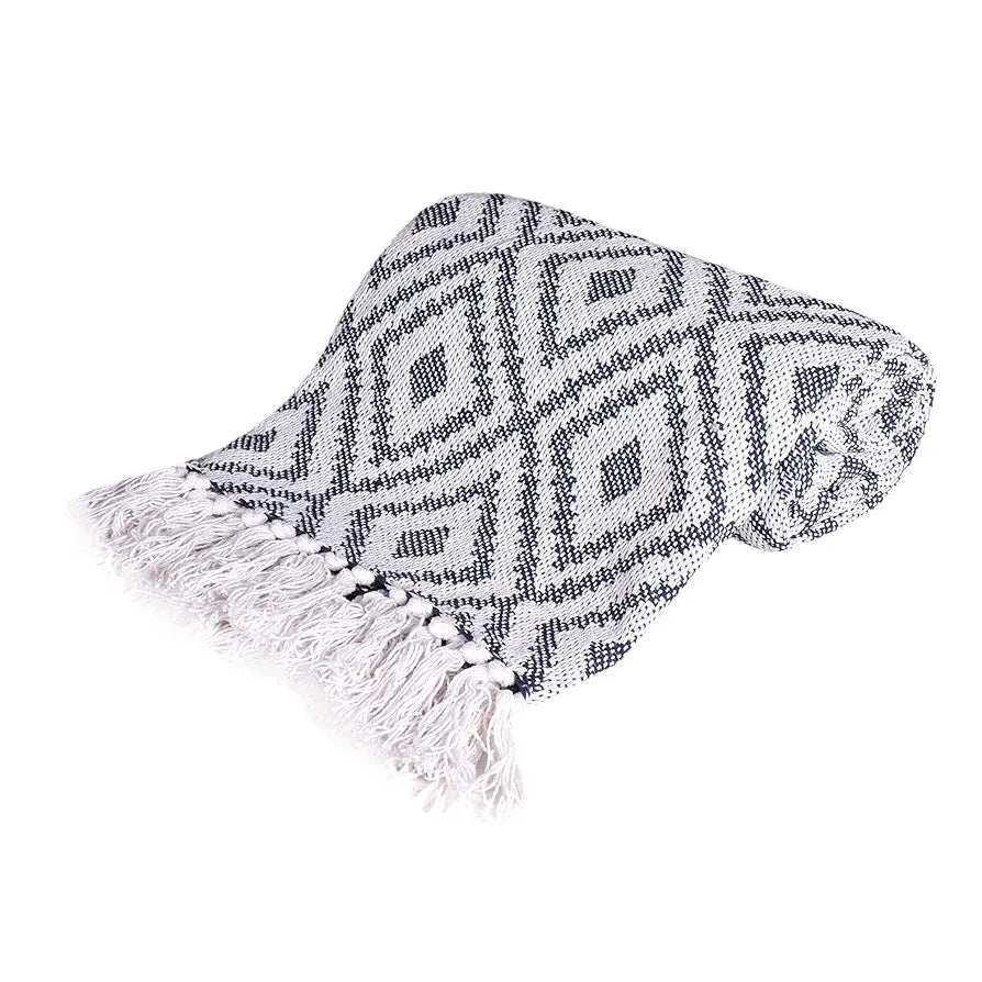 Sashaa World Woven Diamond Pattern Throw Blanket Colour Grey