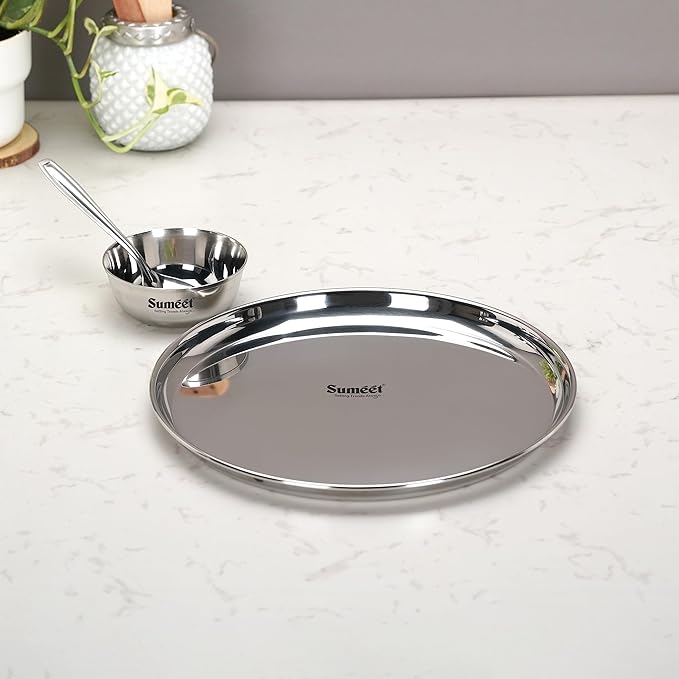 Sumeet Stainless Steel Heavy Gauge Mirror Finish Dinner set of 3 Pcs Silver