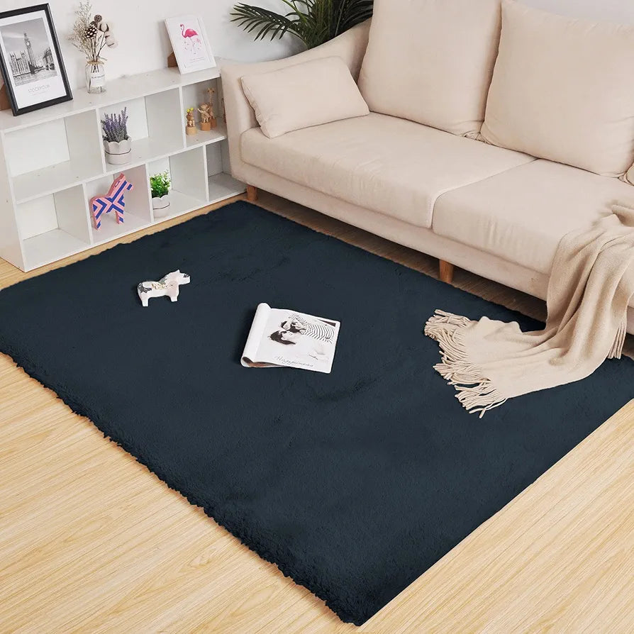 Luxe Home International Ruffle Floor Rug Rabbit Fur 1000 Gsm Living Room Foot Mats 4 X 6 FtColour Anthra