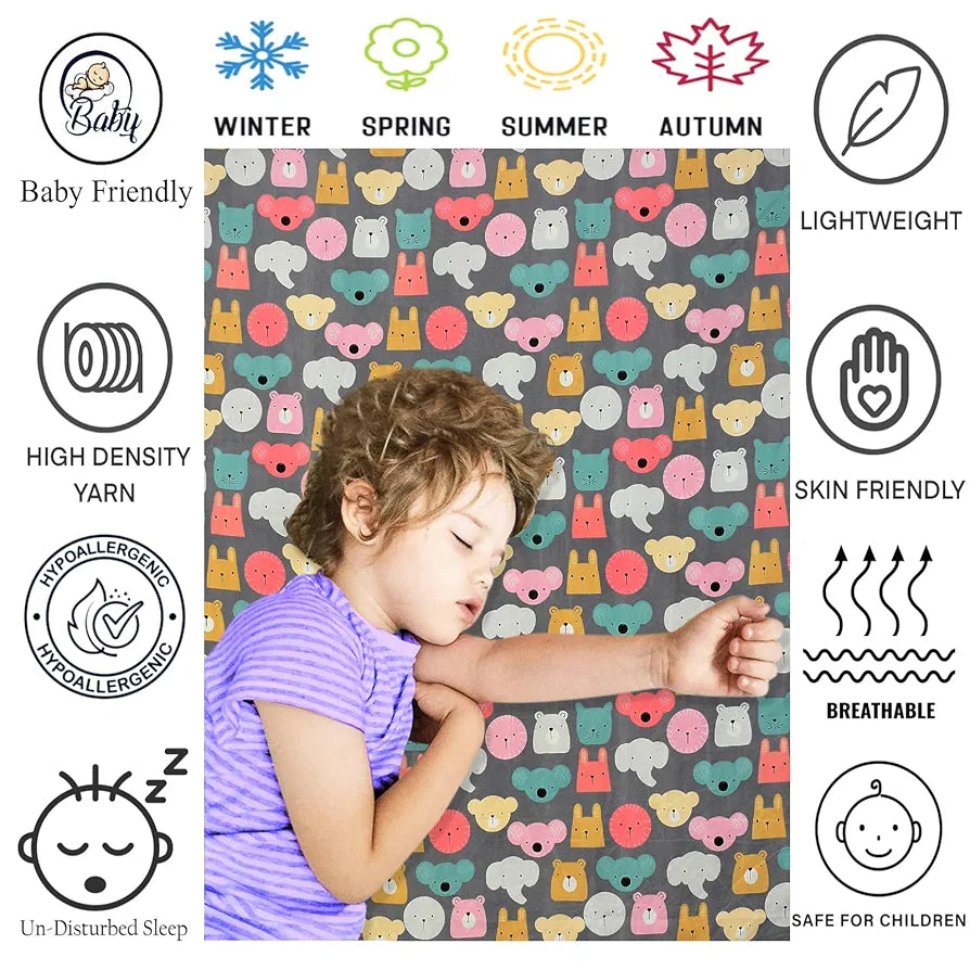 Fresh From Loom Glace Cotton Wrinkle Free Soft Hypoallergenic Bed Sheet Cartoon Printed Single Bedsheet With One Pillow Cover For Kids 144 tc Black