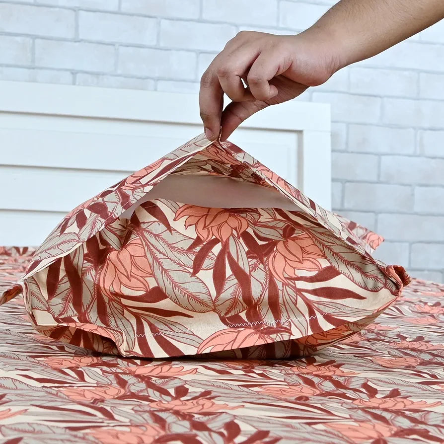 Divine Casa 144 TC 100% Pure Cotton Queen Size Double Bedsheet with 2 Pillow Covers Floral Breeze Colour Coral Beige