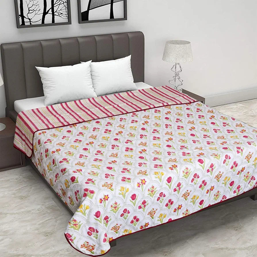 Cloth Fusion Reversible Dohar Double Bed, Soft Cotton Blend AC Blanket for Summer Multicolor