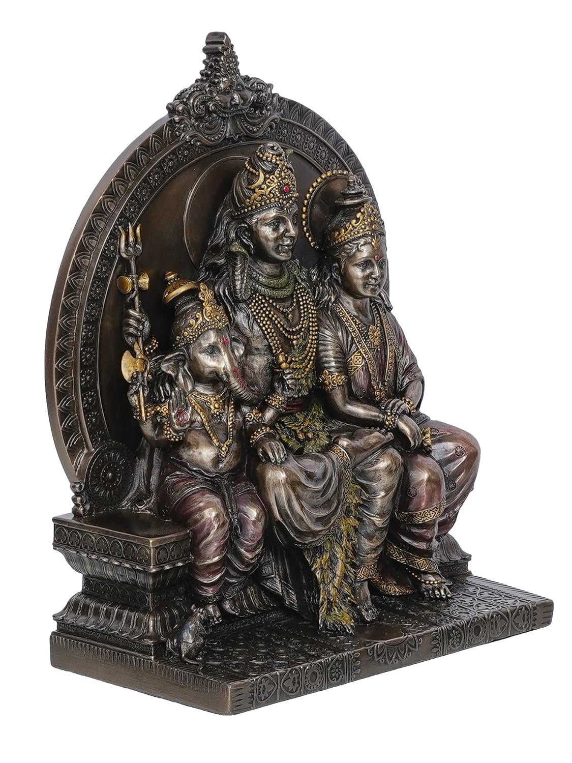 Ecraftindia Bronze Polyresin Shiv Parivar Statue Sitting on Singhasan Decorative Showpiece