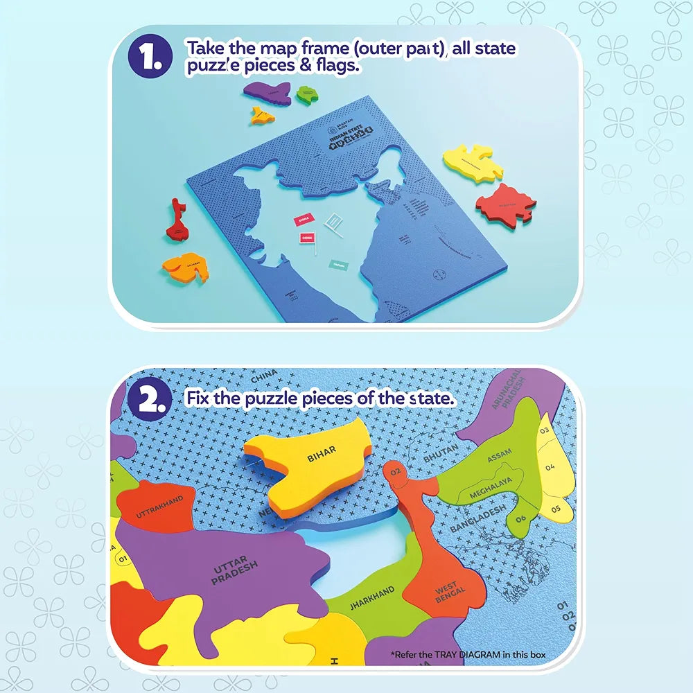 SPARTAN KIDS® India Map Puzzle, Learn Indian States & Capitals, Educational Toy for Ages 4-8, 25-Piece Jigsaw with Foam Frame, 33 Flags, 70 Capital Stickers, Geography Gift for Kids