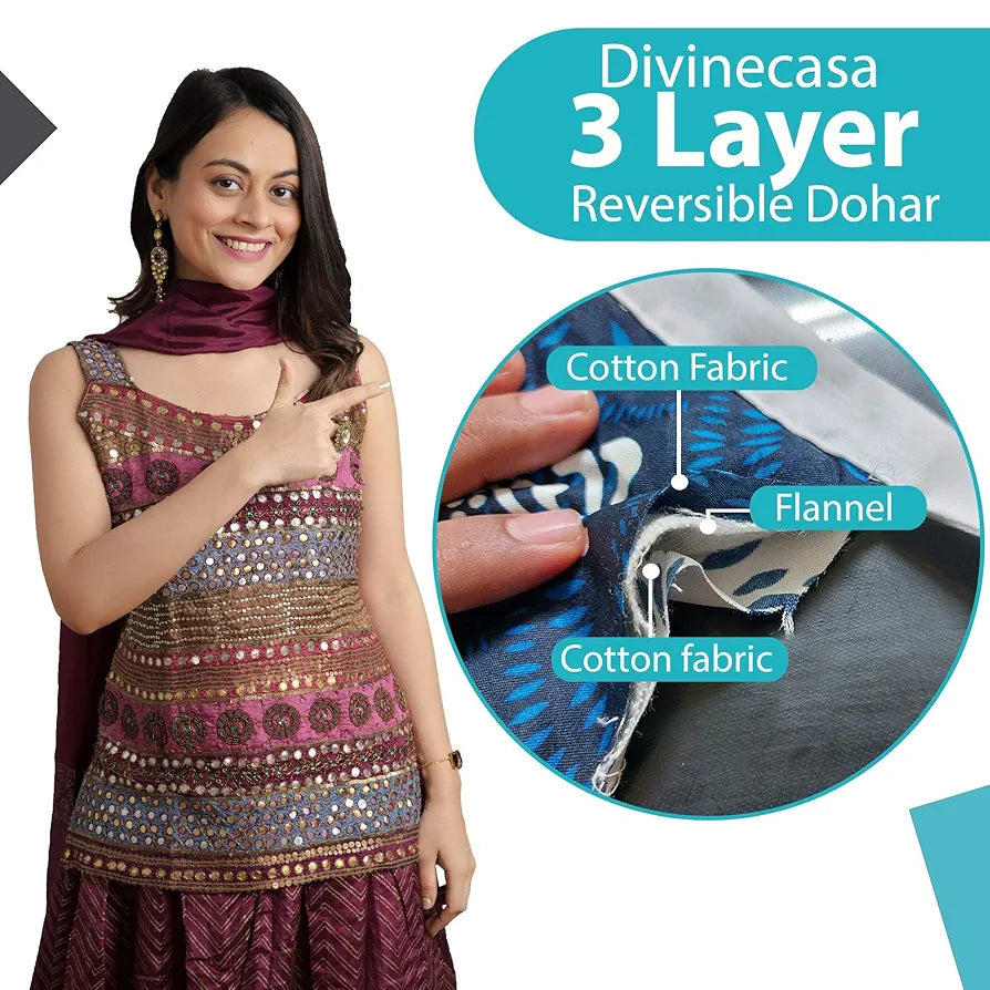 Divine Casa 100% Cotton 144 TC Reversible Geometric Printed Single Bed AC Dohar Blanket for Mild Winter TC - 144 Colour Crystal Teal