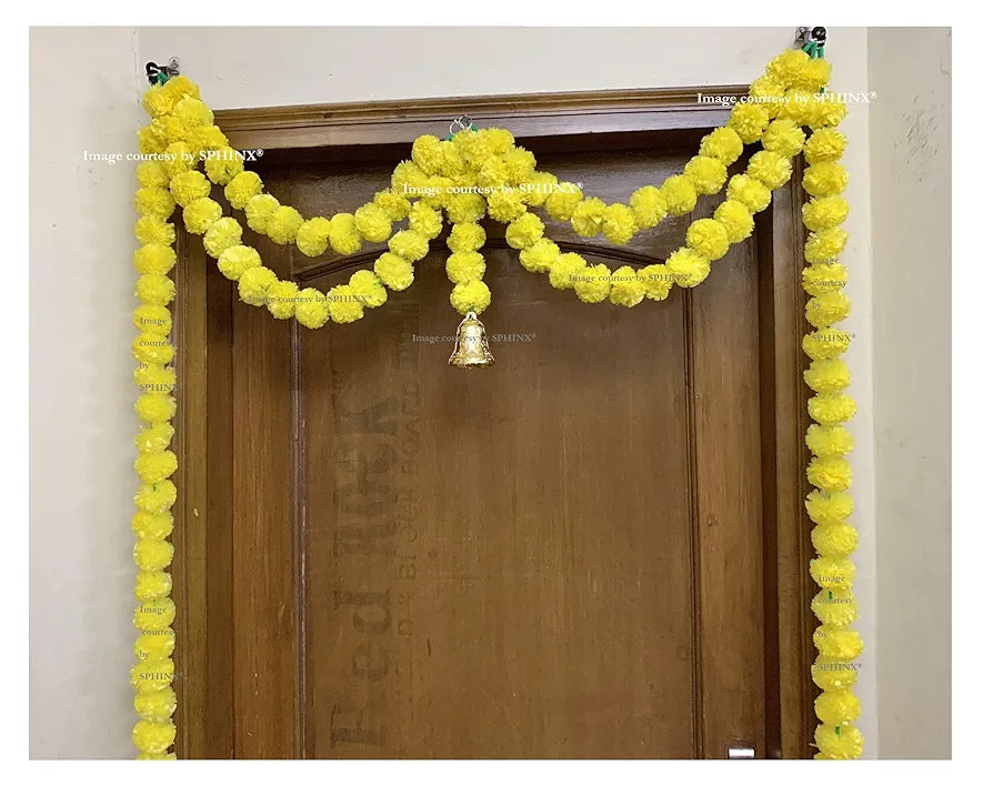 Artificial Marigold Fluffy Flower Garlands Door Toran Set/Door Hangings - Yellow