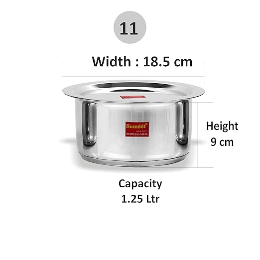 Sumeet Stainless Steel Cookware Set 1.25 L 1 Tope 1 Lid (Steel) Mirror 1.25 liter
